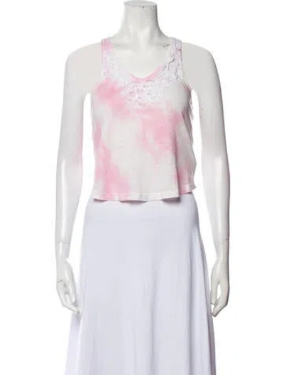 Pre-owned Loveshackfancy Floral Print Scoop Neck Crop Top In Pink