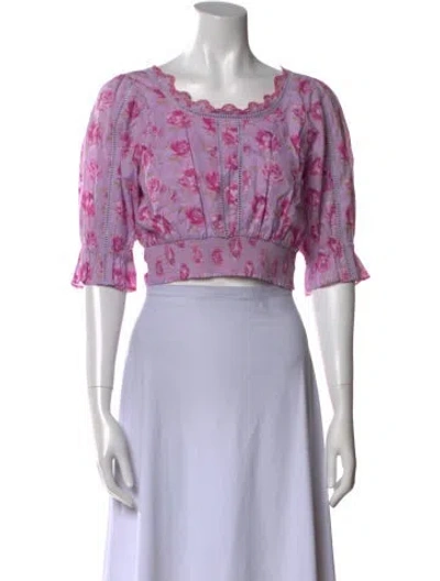 Pre-owned Loveshackfancy Floral Print Scoop Neck Crop Top In Pink