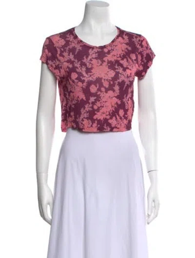 Pre-owned Loveshackfancy Floral Print Scoop Neck Crop Top In Pink