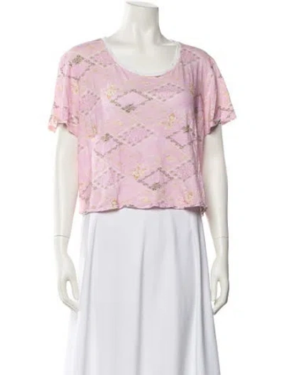Pre-owned Loveshackfancy Floral Print Scoop Neck Crop Top In Pink