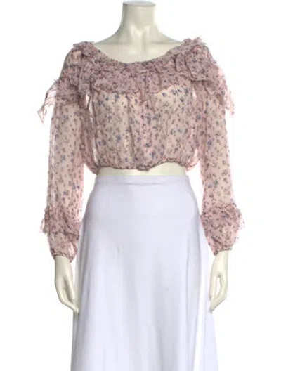 Pre-owned Loveshackfancy Floral Print Scoop Neck Crop Top In Pink