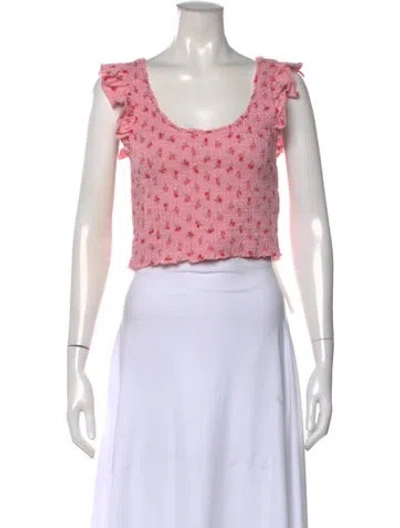 Pre-owned Loveshackfancy Floral Print Scoop Neck Crop Top In Pink