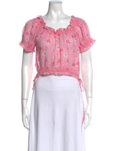 Pre-owned Loveshackfancy Floral Print Scoop Neck Crop Top In Pink