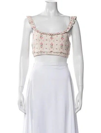Pre-owned Loveshackfancy Floral Print Scoop Neck Crop Top In Pink