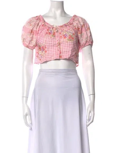 Pre-owned Loveshackfancy Floral Print Scoop Neck Crop Top In Pink