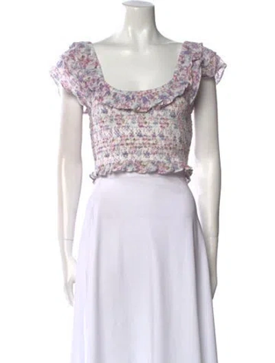 Pre-owned Loveshackfancy Floral Print Scoop Neck Crop Top In Purple