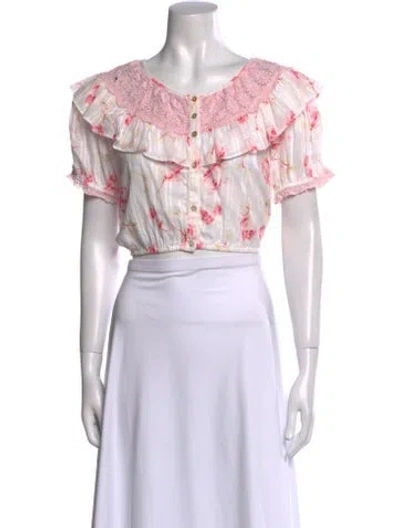 Pre-owned Loveshackfancy Floral Print Scoop Neck Crop Top In Purple