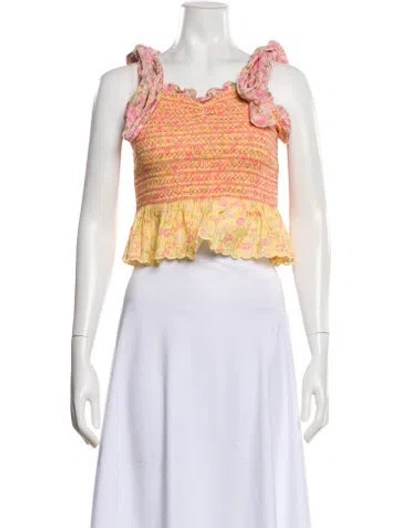 Pre-owned Loveshackfancy Floral Print Scoop Neck Crop Top In Purple