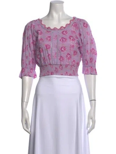 Pre-owned Loveshackfancy Floral Print Scoop Neck Crop Top In Purple