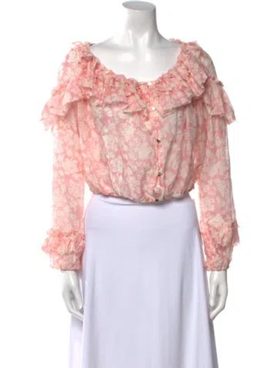 Pre-owned Loveshackfancy Floral Print Scoop Neck Crop Top W/ Tags In Pink