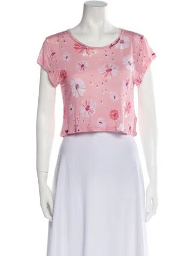 Pre-owned Loveshackfancy Floral Print Scoop Neck Crop Top W/ Tags In Pink