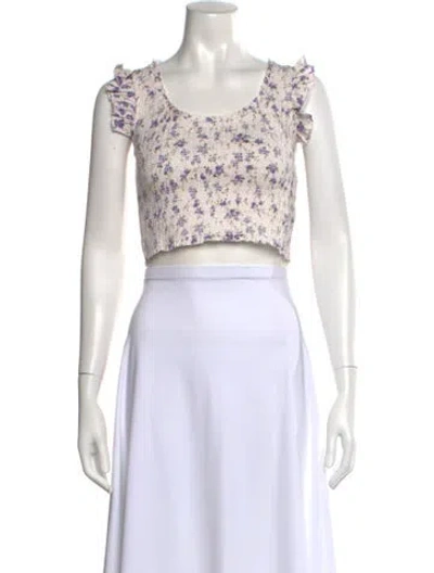 Pre-owned Loveshackfancy Floral Print Scoop Neck Crop Top W/ Tags In Purple