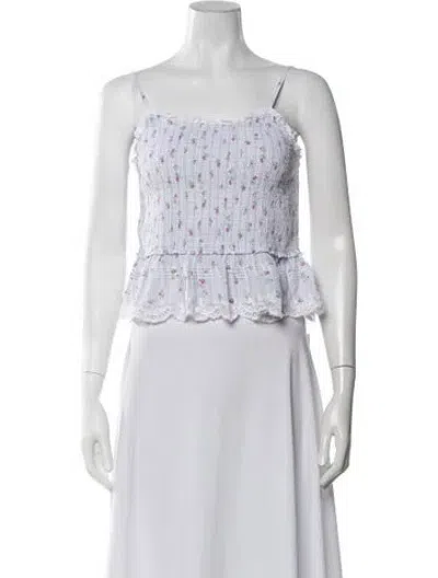 Pre-owned Loveshackfancy Floral Print Scoop Neck Crop Top W/ Tags In Purple