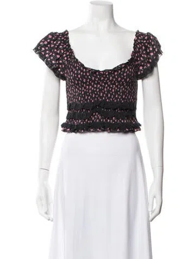 Pre-owned Loveshackfancy Floral Print Scoop Neck Crop Top W/ Tags In White