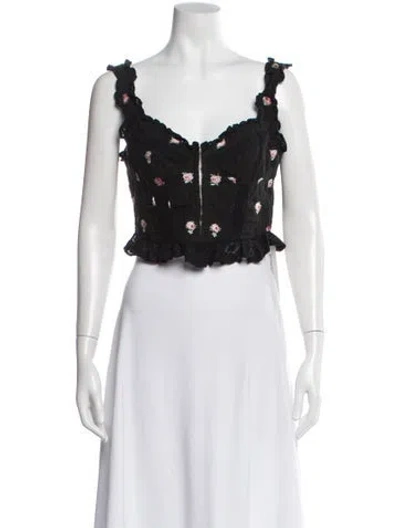 Pre-owned Loveshackfancy Floral Print Scoop Neck Crop Top In White