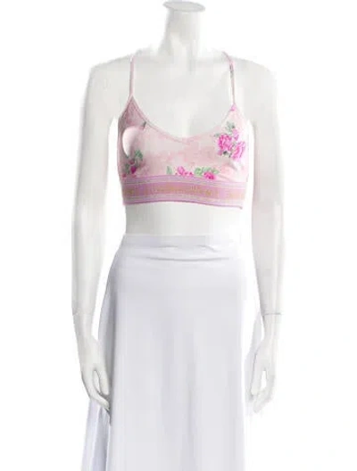 Pre-owned Loveshackfancy Floral Print Scoop Neck Crop Top In White