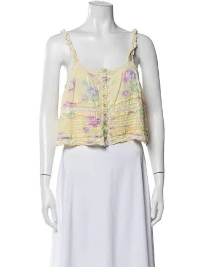 Pre-owned Loveshackfancy Floral Print Scoop Neck Crop Top In White