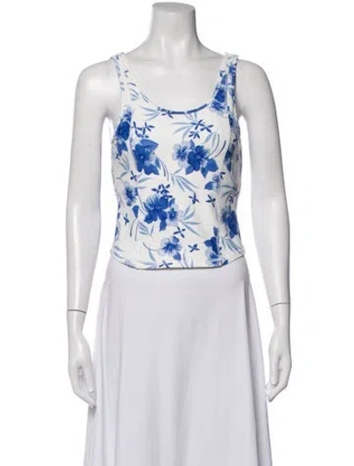 Pre-owned Loveshackfancy Floral Print Scoop Neck Crop Top In White