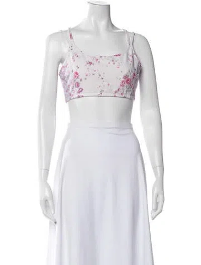 Pre-owned Loveshackfancy Floral Print Scoop Neck Crop Top In White