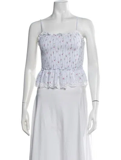 Pre-owned Loveshackfancy Floral Print Scoop Neck Crop Top In White