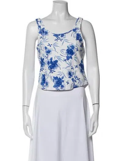 Pre-owned Loveshackfancy Floral Print Scoop Neck Crop Top In White