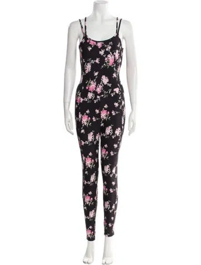 Pre-owned Loveshackfancy Floral Print Scoop Neck Jumpsuit In Black