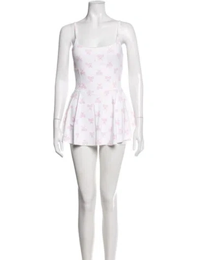 Pre-owned Loveshackfancy Floral Print Scoop Neck Romper W/ Tags In White
