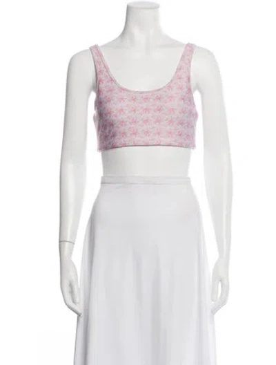 Pre-owned Loveshackfancy Floral Print Scoop Neck Sports Bra In Pink