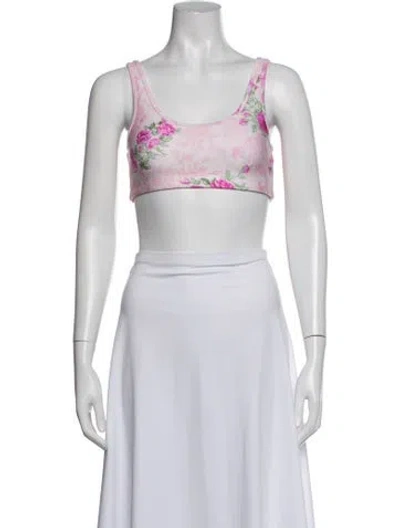 Pre-owned Loveshackfancy Floral Print Scoop Neck Sports Bra W/ Tags In White