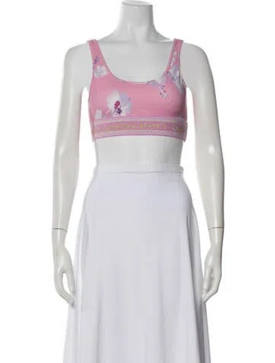 Pre-owned Loveshackfancy Floral Print Scoop Neck Sports Bra In White