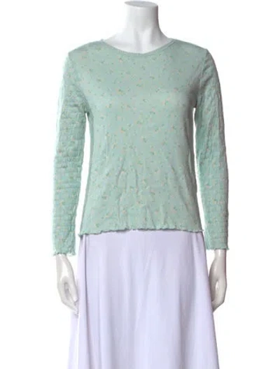 Pre-owned Loveshackfancy Floral Print Scoop Neck Sweater In Green