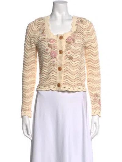 Pre-owned Loveshackfancy Floral Print Scoop Neck Sweater In Neutrals