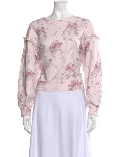Pre-owned Loveshackfancy Floral Print Scoop Neck Sweater In Pink