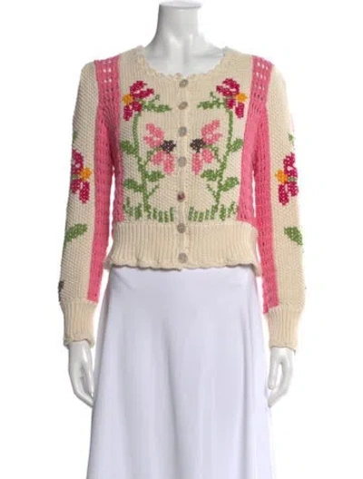 Pre-owned Loveshackfancy Floral Print Scoop Neck Sweater In Pink