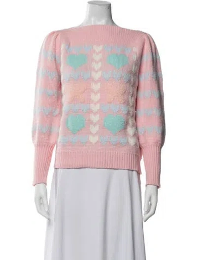 Pre-owned Loveshackfancy Floral Print Scoop Neck Sweater In Pink