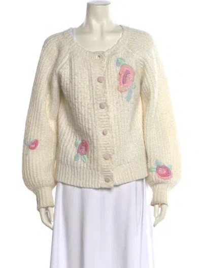 Pre-owned Loveshackfancy Floral Print Scoop Neck Sweater In White