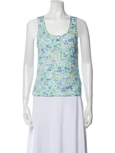 Pre-owned Loveshackfancy Floral Print Scoop Neck Top In Blue