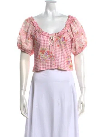 Pre-owned Loveshackfancy Floral Print Scoop Neck Top In Neutrals