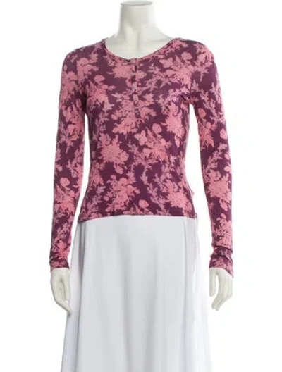 Pre-owned Loveshackfancy Floral Print Scoop Neck Top In Pink