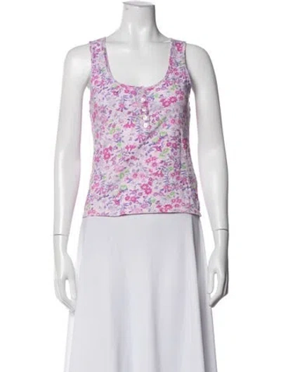 Pre-owned Loveshackfancy Floral Print Scoop Neck Top In Pink