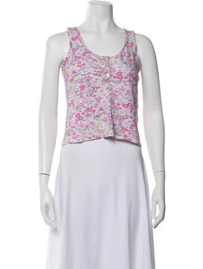 Pre-owned Loveshackfancy Floral Print Scoop Neck Top In Pink