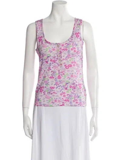 Pre-owned Loveshackfancy Floral Print Scoop Neck Top In Purple