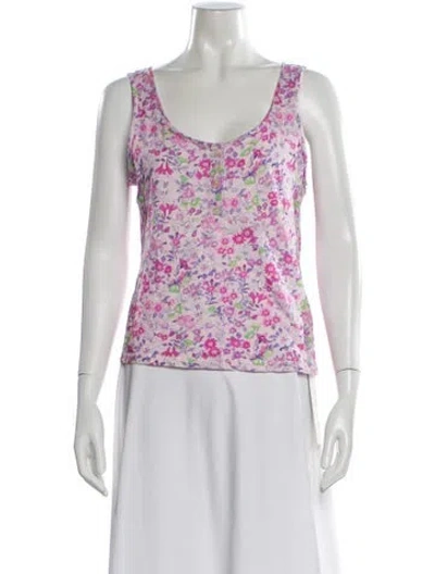 Pre-owned Loveshackfancy Floral Print Scoop Neck Top In Purple