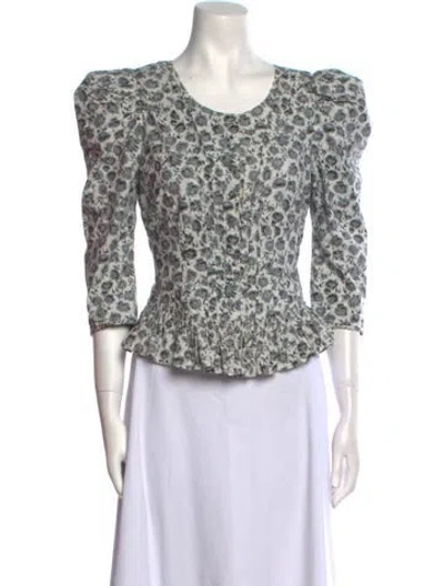 Pre-owned Loveshackfancy Floral Print Scoop Neck Top In White
