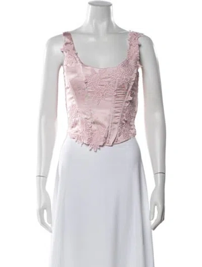 Pre-owned Loveshackfancy Floral Print Scoop Neck Top In White