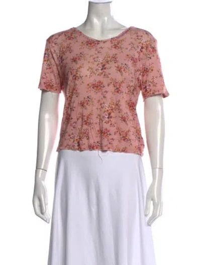 Pre-owned Loveshackfancy Floral Print Scoop Neck T-shirt In Pink
