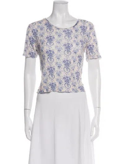 Pre-owned Loveshackfancy Floral Print Scoop Neck T-shirt In Purple