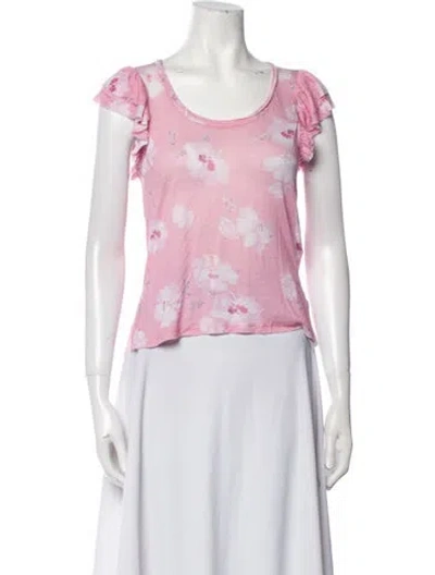 Pre-owned Loveshackfancy Floral Print Scoop Neck T-shirt W/ Tags In Pink