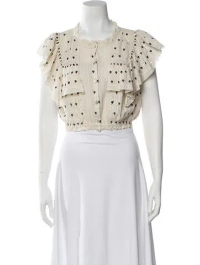 Pre-owned Loveshackfancy Floral Print Short Sleeve Crop Top In Neutral