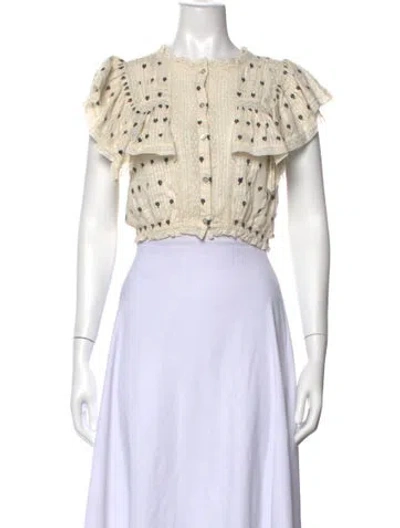 Pre-owned Loveshackfancy Floral Print Short Sleeve Crop Top In Neutrals